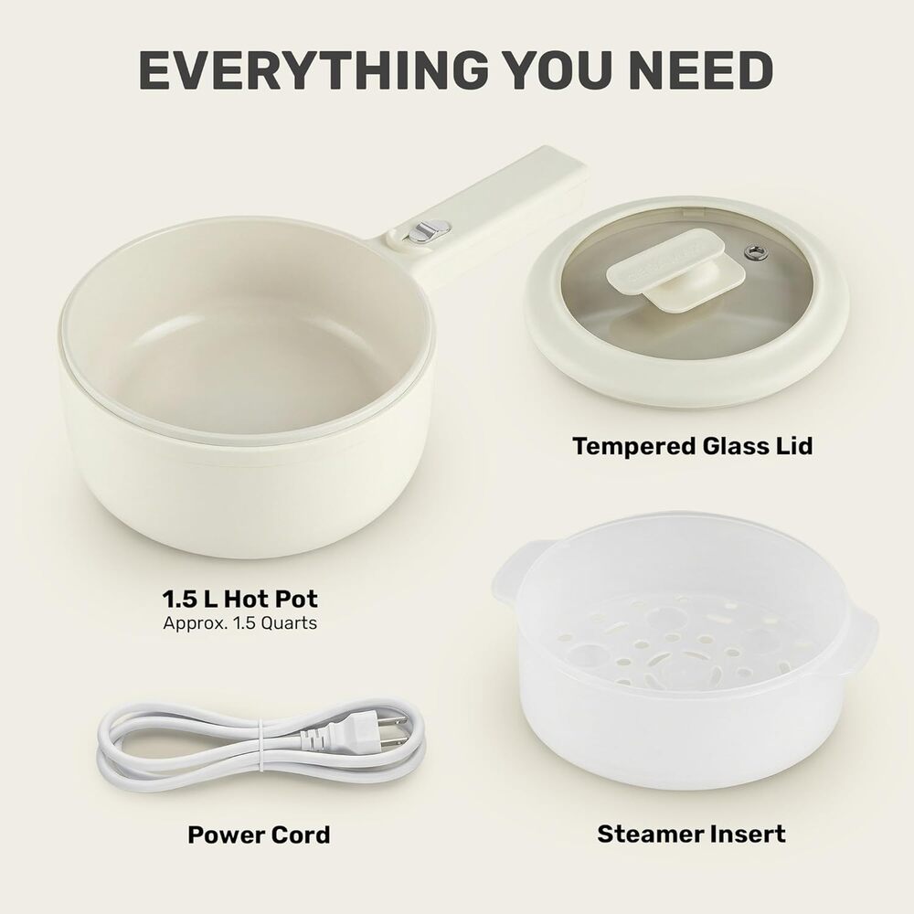 CERAMAX PRO Electric Hot Pot with Lid & Steamer, 1.5L Non Toxic Ceramic Skillet - Picture 8 of 8